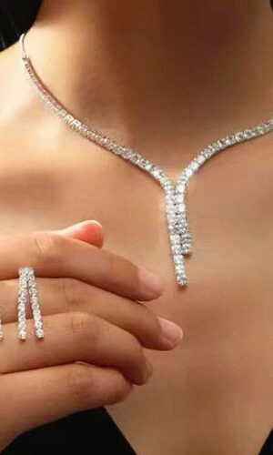 Bridal Jewelry Set, Wedding Silver Jewelry, CZ Wedding Necklace Set, Jewelry Set, CZ Jewelry Set, Women Wedding Jewelry Set, Gift Her