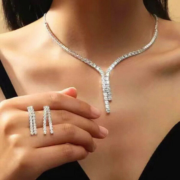 Bridal Jewelry Set, Wedding Silver Jewelry, CZ Wedding Necklace Set, Jewelry Set, CZ Jewelry Set, Women Wedding Jewelry Set, Gift Her