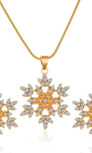 Snowflake Earrings, Snowflake Necklace, Winter Necklace Set, Gold Snowflake Earrings, Christmas Earrings, Christmas Necklace