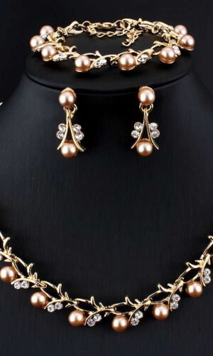 Imitation Pearl Wedding Necklace Earring Sets | Bridal Jewelry Sets for Women | Crystal Pearl Bridal Necklace and Earring Set