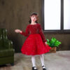 Girls Princess Dress Evening Party Festival Christmas Long Sleeve Skirt Sequins Mesh Dress Formal Party Dress Velvet Red
