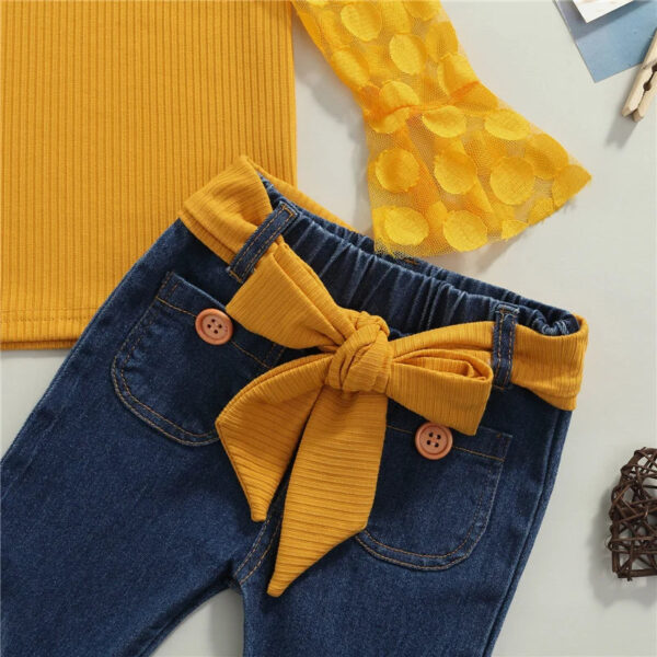 Girl Clothes Set Long Sleeve Crops Tops Lace Shirt Flare Pants / Girls Summer clothes/Girls Casual set