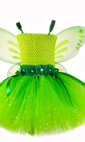 Fairy dress with wings, Sparkly Green Fairy Dress, Garden Fairy Dress, girls Dresses, girls Tutu Dress