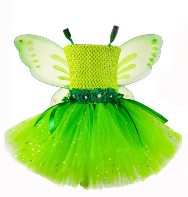 Fairy dress with wings, Sparkly Green Fairy Dress, Garden Fairy Dress, girls Dresses, girls Tutu Dress