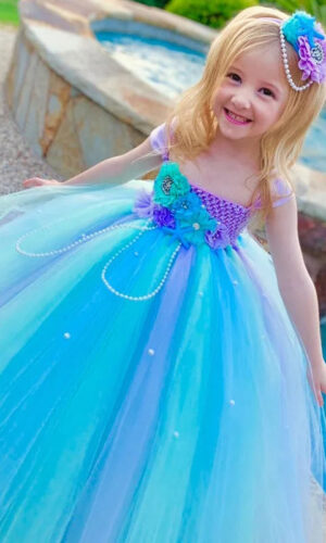 Mermaid Pearl Flower Dress with Hairbow Girls Tutu Dress Mermaid Tutu Dress | Mermaid Dress | Mermaid Outfit