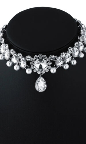 Boho Collar Choker, Water Drop Necklace, Crystal Necklace, Vintage Jewelry, Pearl Statement Necklace, Wedding Necklace set