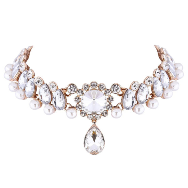 Boho Collar Choker, Water Drop Necklace, Crystal Necklace, Vintage Jewelry, Pearl Statement Necklace, Wedding Necklace set