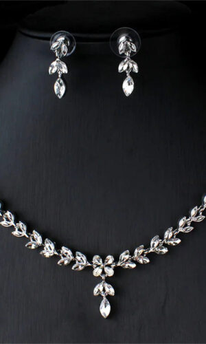 Silver Bridal Necklace And Earrings Necklace | Jewelry Set | Wedding Set| Leaf Style Jewellery For Bride | Wedding necklace set (AU Stock)