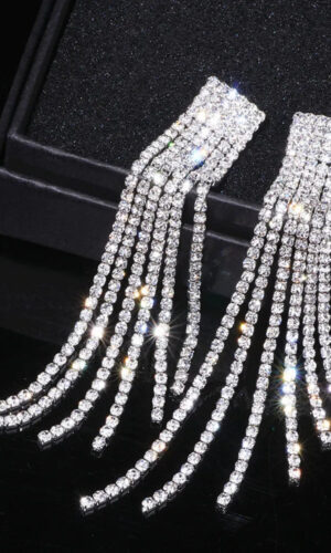 Crystal Wedding Earrings, Big Bridal Earrings,Long Tassel Earrings,Bridal Drop Dangling Earrings,Wedding earrings