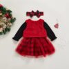 Newborn Baby Girls Clothes Sets Fashion Christmas Dress Plush vest Headband 3Pcs Toddler Infant Clothing Outfits