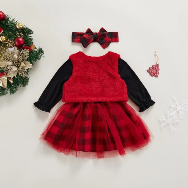 Newborn Baby Girls Clothes Sets Fashion Christmas Dress Plush vest Headband 3Pcs Toddler Infant Clothing Outfits