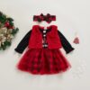 Newborn Baby Girls Clothes Sets Fashion Christmas Dress Plush vest Headband 3Pcs Toddler Infant Clothing Outfits