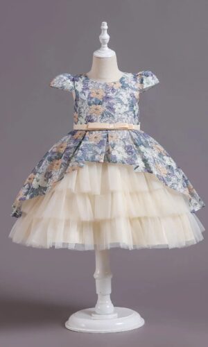 Retro Floral Baby Girls Princess Ball Gown Layers Mesh Party Dress Girls Tutu Layered Dress party dress