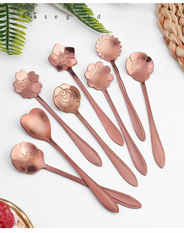 8Pcs Flower Spoons Set, Small Teaspoon, Coffee Spoon, Cute Ice Cream Dessert Spoon, Gold Stainless Steel Spoon For Coffee Tea