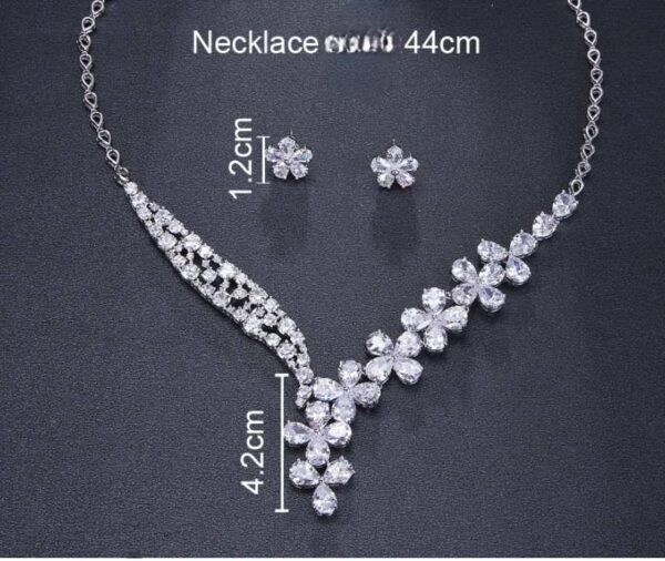 Cubic Zircon Jewelry Set for Women Stud Earrings and Necklace, Silver necklace, Wedding necklace set, Leaf style Wedding jewellery