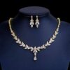 Silver Bridal necklace and earrings| Bridal jewelry set | Wedding necklace set| Leaf style Wedding jewellery for bride