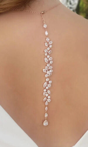 Rose Gold Bridal Back Necklace, Crystal Back Drop Necklace, Open Back Necklace, Bridal Jewelry Set, Wedding Jewellery set, Bridal back chain