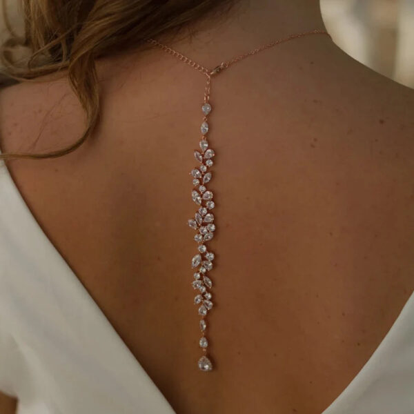Rose Gold Bridal Back Necklace, Crystal Back Drop Necklace, Open Back Necklace, Bridal Jewelry Set, Wedding Jewellery set, Bridal back chain