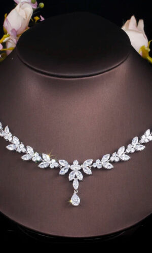 Silver Bridal Necklace And Earrings, Wedding Jewelry Set, Leaf Style Jewellery For Bride, Wedding necklace set, Rosegold Necklace, Gold Necklace