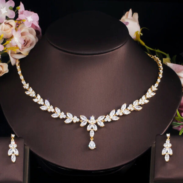 Silver Bridal Necklace And Earrings, Wedding Jewelry Set, Leaf Style Jewellery For Bride, Wedding necklace set, Rosegold Necklace, Gold Necklace