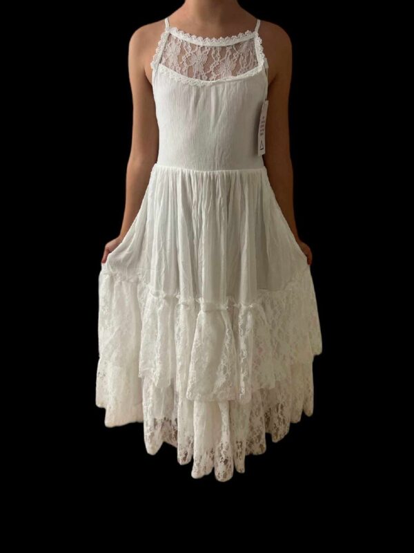 White Lace Cotton Flower Girl Dresses - Long Princess Maxi Dress for Girls' Birthdays and Special Occasions