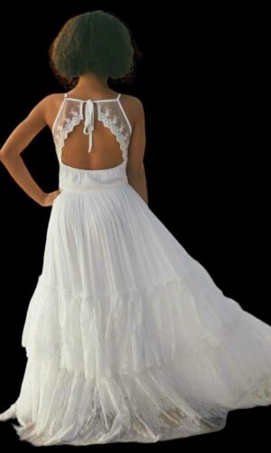 White Lace Cotton Flower Girl Dresses - Long Princess Maxi Dress for Girls' Birthdays and Special Occasions