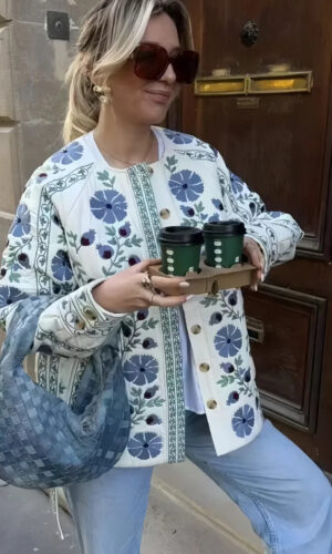 Women's Cotton Jacket – Versatile Printed, Lace-Up, Single-Breasted Fashion