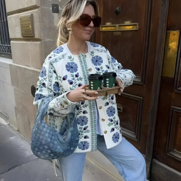 Women's Cotton Jacket – Versatile Printed, Lace-Up, Single-Breasted Fashion