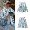 Women's Cotton Jacket – Versatile Printed, Lace-Up, Single-Breasted Fashion
