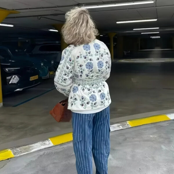 Women's Cotton Jacket – Versatile Printed, Lace-Up, Single-Breasted Fashion