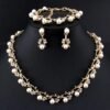 Imitation Pearl Wedding Necklace Earring Sets | Bridal Jewelry Sets for Women | Crystal Pearl Bridal Necklace and Earring Set