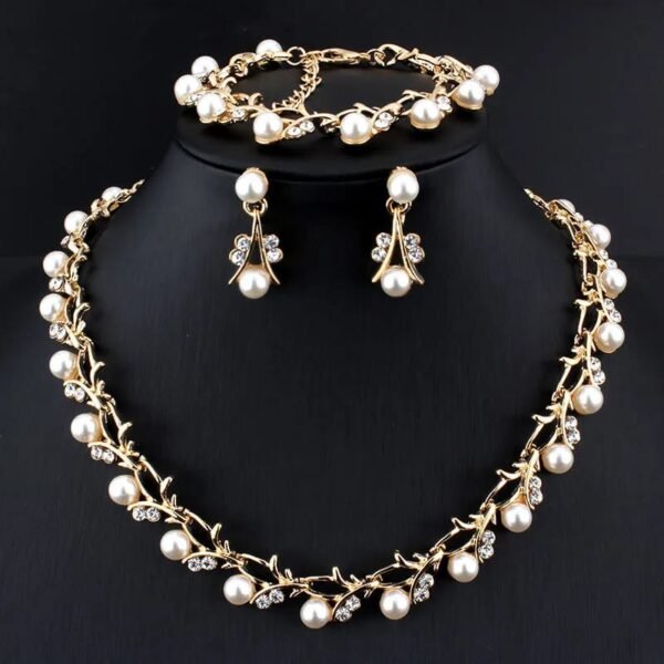 Imitation Pearl Wedding Necklace Earring Sets | Bridal Jewelry Sets for Women | Crystal Pearl Bridal Necklace and Earring Set