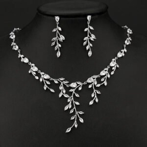 Branch Shape Necklace And Earring set, Bridal Necklace Set, Silver Wedding Necklace Earrings Set, Wedding Necklace for bride