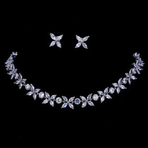 Zircons Necklace and Earrings, Jewelry Set For Wedding Gift, Silver Bridal necklace, Bridal jewelry set, Wedding necklace set