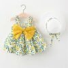 Cute Dress with Matching Hat| Baby Girl| Newborn| Summer Outfit| Ruffled Clothing| Sleeveless Beach Bow Plaid Cotton| Sunhat| Princess Dress