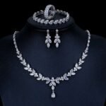Teardrop Silver Wedding Necklace Earrings Bracelet Ring Set | Bridal Necklace Set | CZ Wedding Necklace Set | Crystal Bridal Set