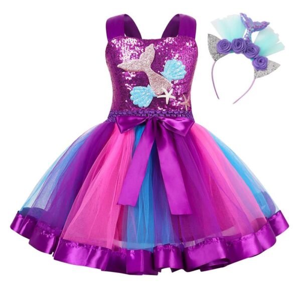 Mermaid Flower Dress with Hairband, Girls Tutu Dress, Mermaid Tutu Dress, Mermaid Dress, Mermaid Outfit, Mermaid costume