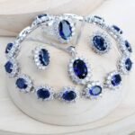 Women Bridal Jewelry Sets Blue Zirconia Fine Jewellery Wedding Necklace Earrings Rings Bracelets Pendant Set - Silver 925 Pendant Necklace