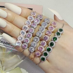 Flower girl Bracelet Gift, Junior Bridesmaid Gift, Green Pink Rose Gold Silver Bracelet, Cubic Zirconia Bracelet