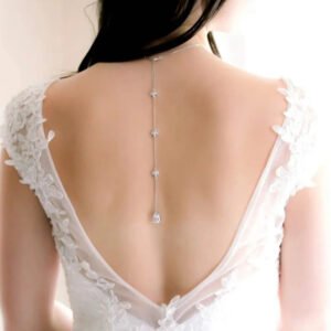 Glamorous Zircon Leaf Back Chain Necklace, Bridal Elegance, Long Water Drop Body Chain, Bridal Wedding Jewelry, Wedding Necklace