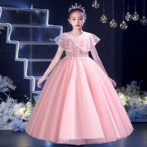 Girls pearl dress sequin sleeveless puffy dress flower girl wedding dress evening dress Girls embroidered dress princess dress