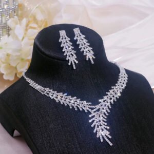 Feather Shape Necklace Earrings Wedding Jewelry set Gifts Wedding necklace Bridal jewelry silver bridal necklace set
