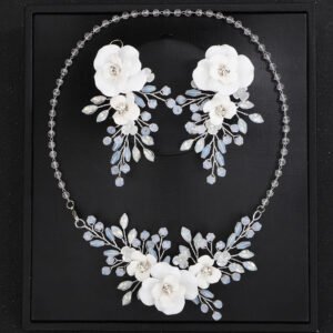Flower Necklace Set, Flower Earrings Wedding Accessories Jewelry Party, Crystal Bridal Ornaments, Wedding Jewellery set