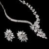Cubic Zircon Jewelry Set for Women Stud Earrings and Necklace, Silver necklace, Wedding necklace set, Leaf style Wedding jewellery