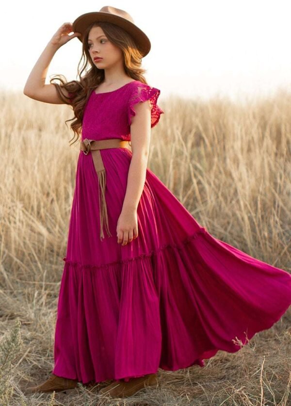 Princess Girls Lace Cotton Long Dresses, Long Maxi Dress, Long Lace Flower Girl Dress, Long Dresses, Girls Birthday Dress, Girls Long Dress