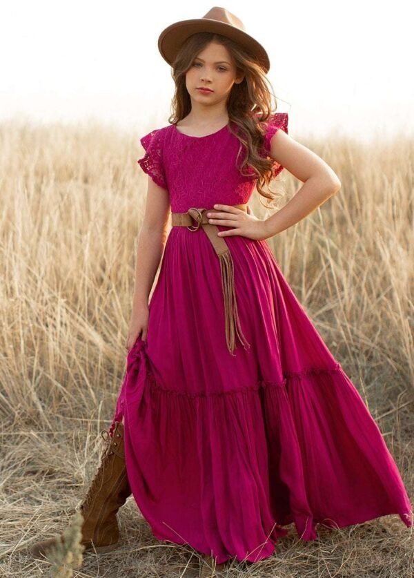 Princess Girls Lace Cotton Long Dresses, Long Maxi Dress, Long Lace Flower Girl Dress, Long Dresses, Girls Birthday Dress, Girls Long Dress