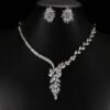 Cubic Zircon Jewelry Set for Women Stud Earrings and Necklace, Silver necklace, Wedding necklace set, Leaf style Wedding jewellery