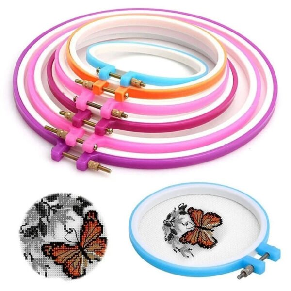 5 PCS Adjustable Plastic Embroidery Hoop Set - Cross Stitch Ring Frames, Durable Sewing Tools for Needlework Projects