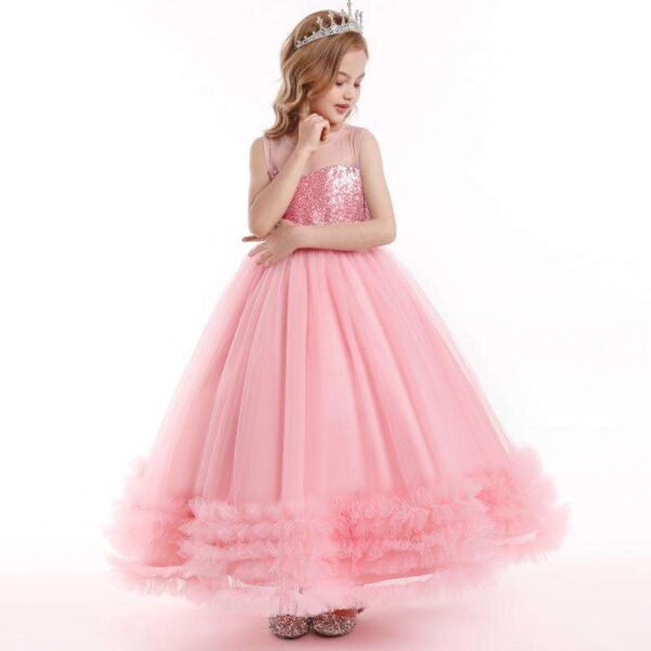 Girls Long Dresses, Flower Girl Dress, Lace Tulle Dresses, Girls Birthday Dress, Long Flower Girl Dress, floor-length girl dress, lace flower girl dress