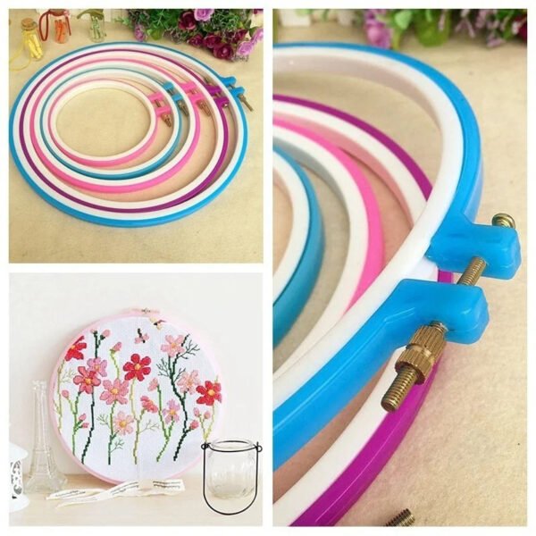 5 PCS Adjustable Plastic Embroidery Hoop Set - Cross Stitch Ring Frames, Durable Sewing Tools for Needlework Projects